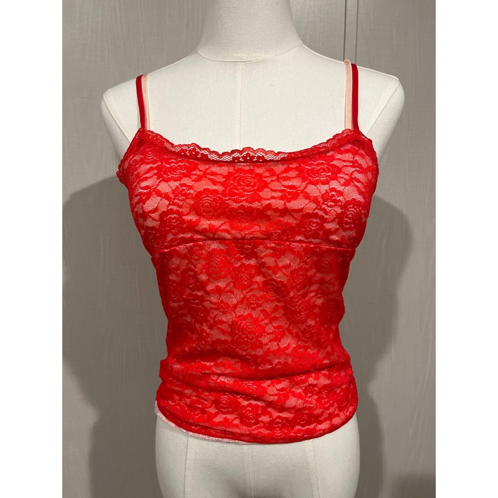 Red Floral Lace Camisole Tank Top, Double Strap, Sm
